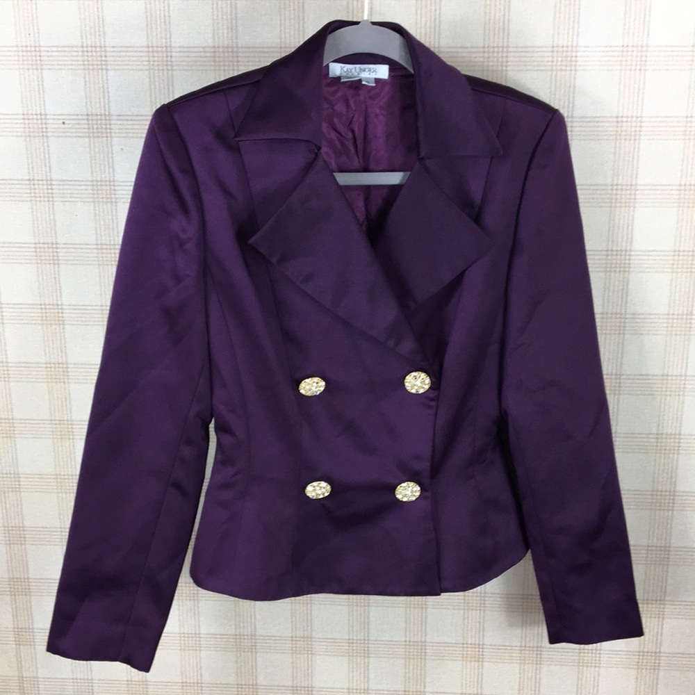 Vintage Kay Unger Silky Plum Blazer with Gold  Rhinestone Buttons size 6